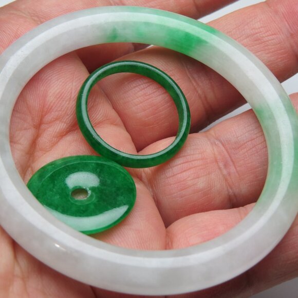 "Natural Jade bangle + FREE Jade Ring & Jade Donut 55mm " - Picture 2 of 3